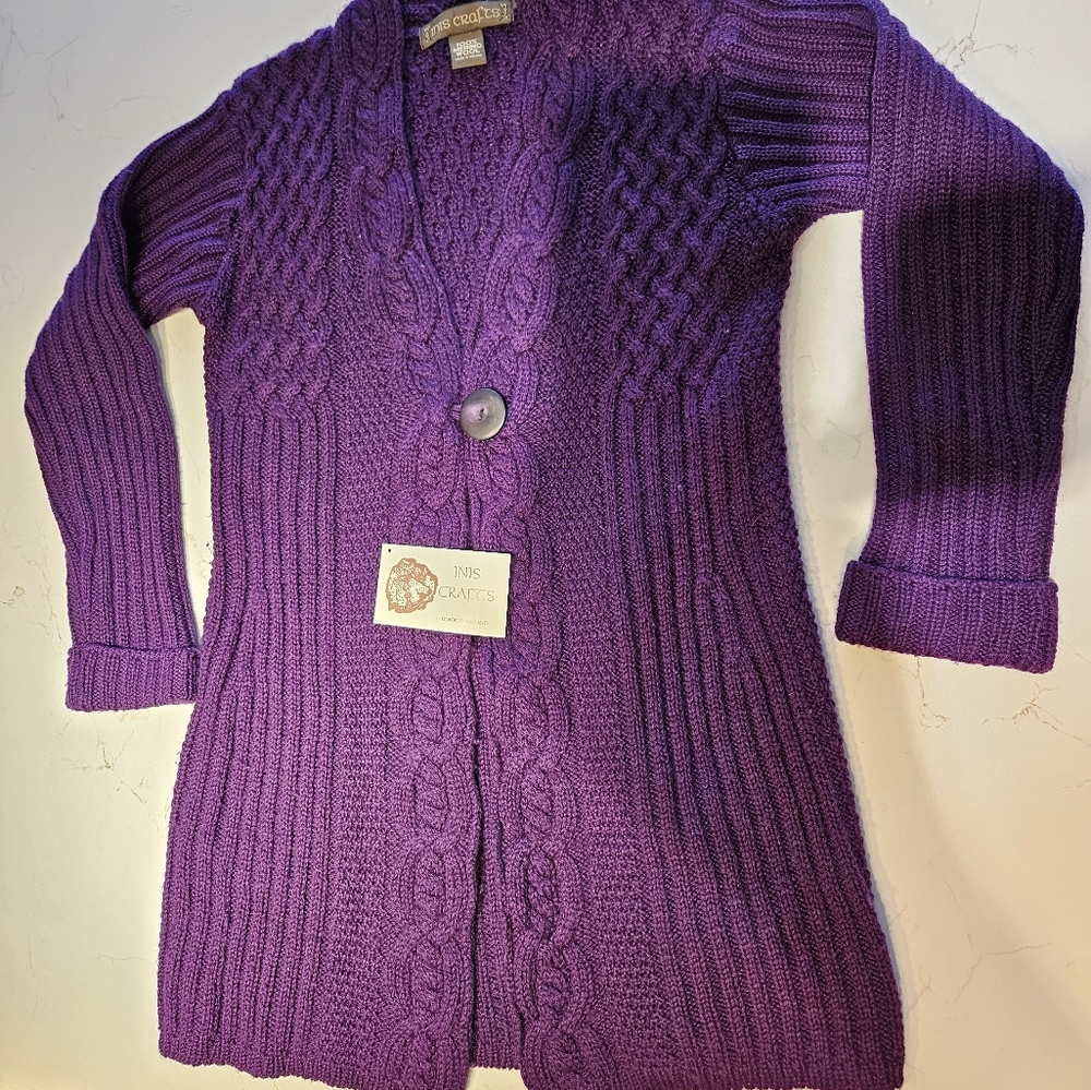 Inis Crafts cardigan, EUC made in Ireland, size small - med purple
